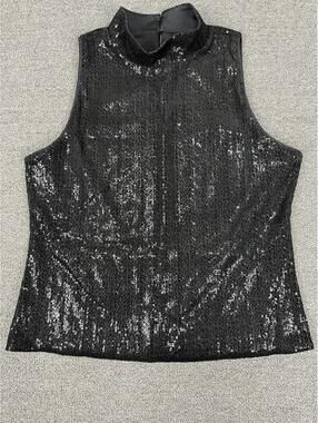 White House Black Market Women's M Black All Over Sequin & Velvet Top